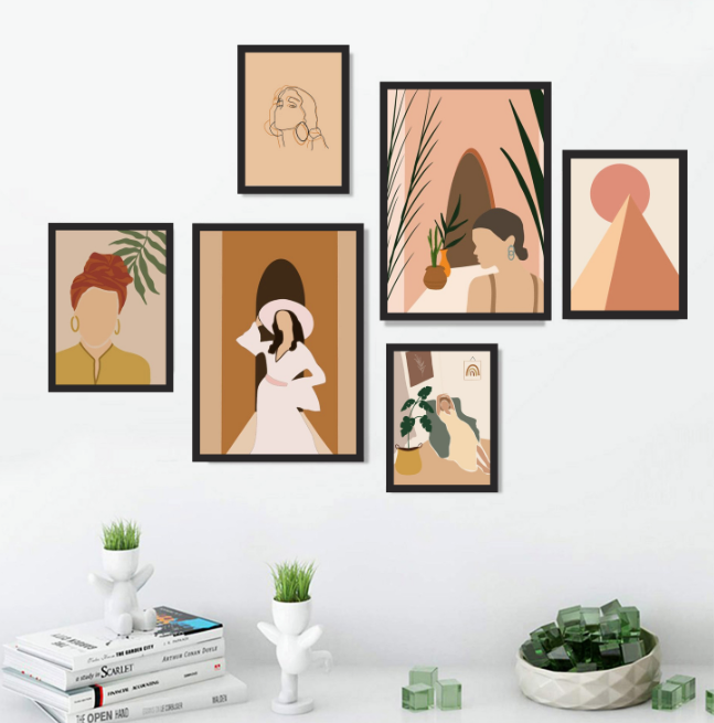 Bộ 6 Khung Ảnh Treo Tường - Tranh trừu tượng - Tặng kèm ảnh - Mặt kính sang trọng