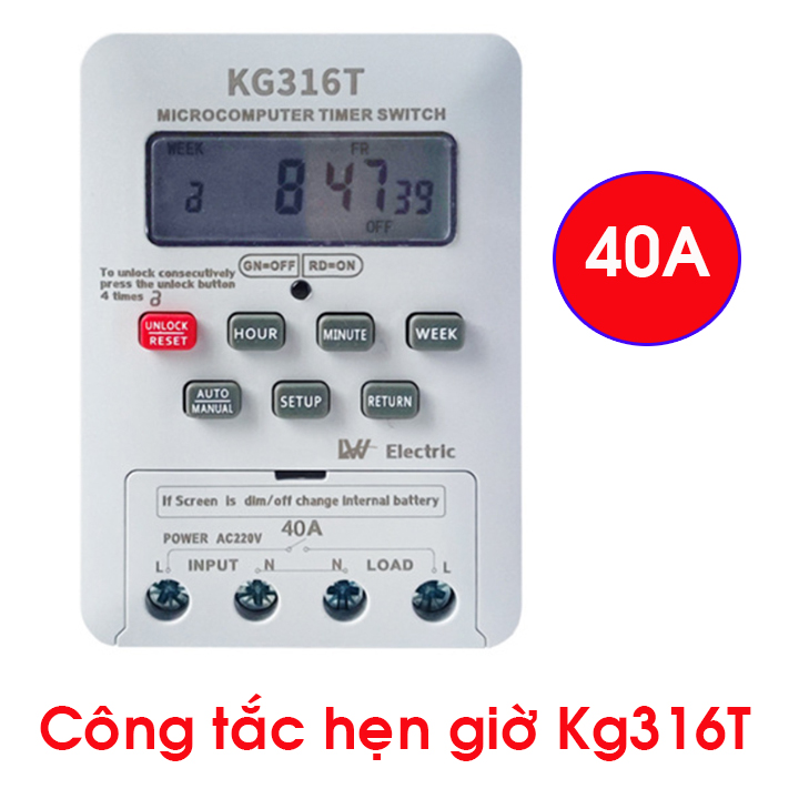 Công tắc hẹn giờ timer hẹn giờ Kg316T 40A 220v LW 16 chương trình bật tắt thiết bị điện có khóa phím, ổ cắm hẹn giờ công suất lớn