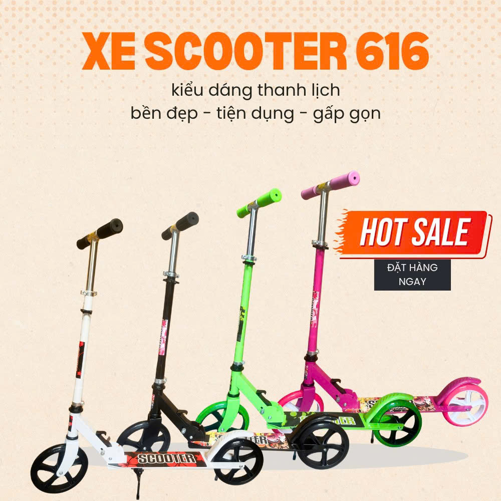 Xe Trượt Scooter 2 Bánh To 616 Khung Thép Dày Chịu Lực 100kg, Dành Cho Thanh Thiếu Niên Và Người Lớn Chính Hãng Đại Nam Sport