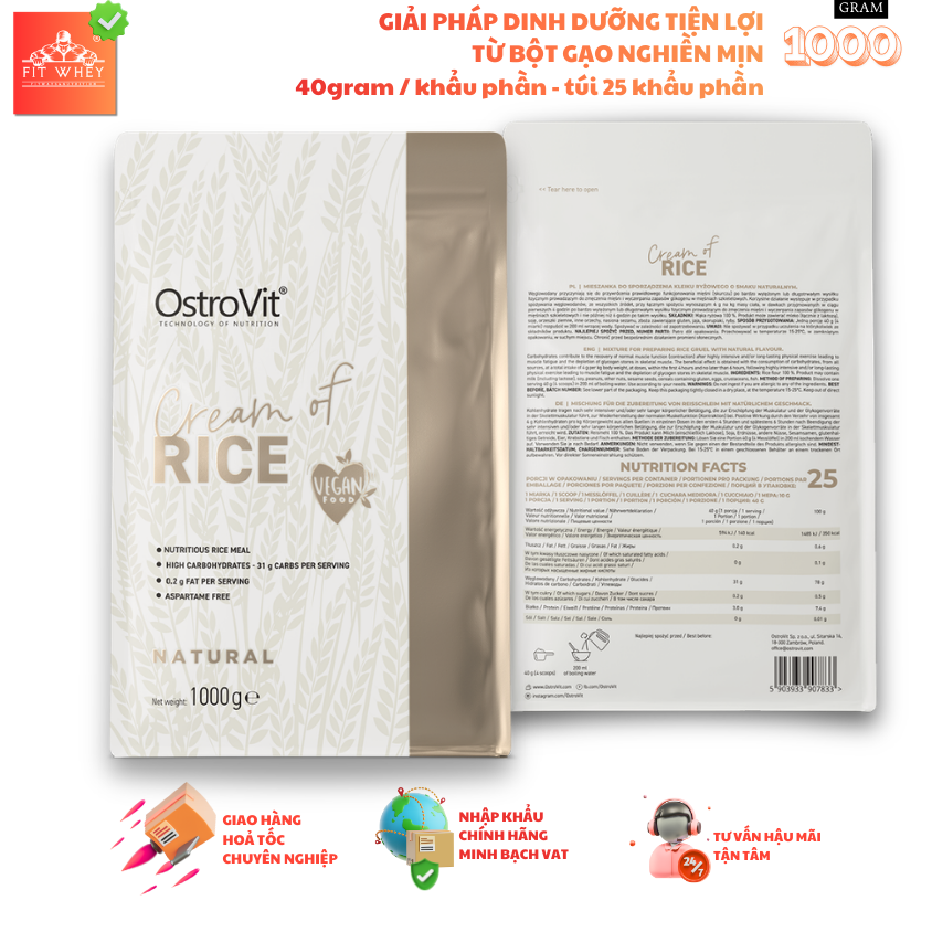 Bột Gạo Ăn Liền Có Vị OstroVit Cream of Rice bổ sung năng lượng từ carb nhanh - Nhập khẩu chính hãng Ba Lan