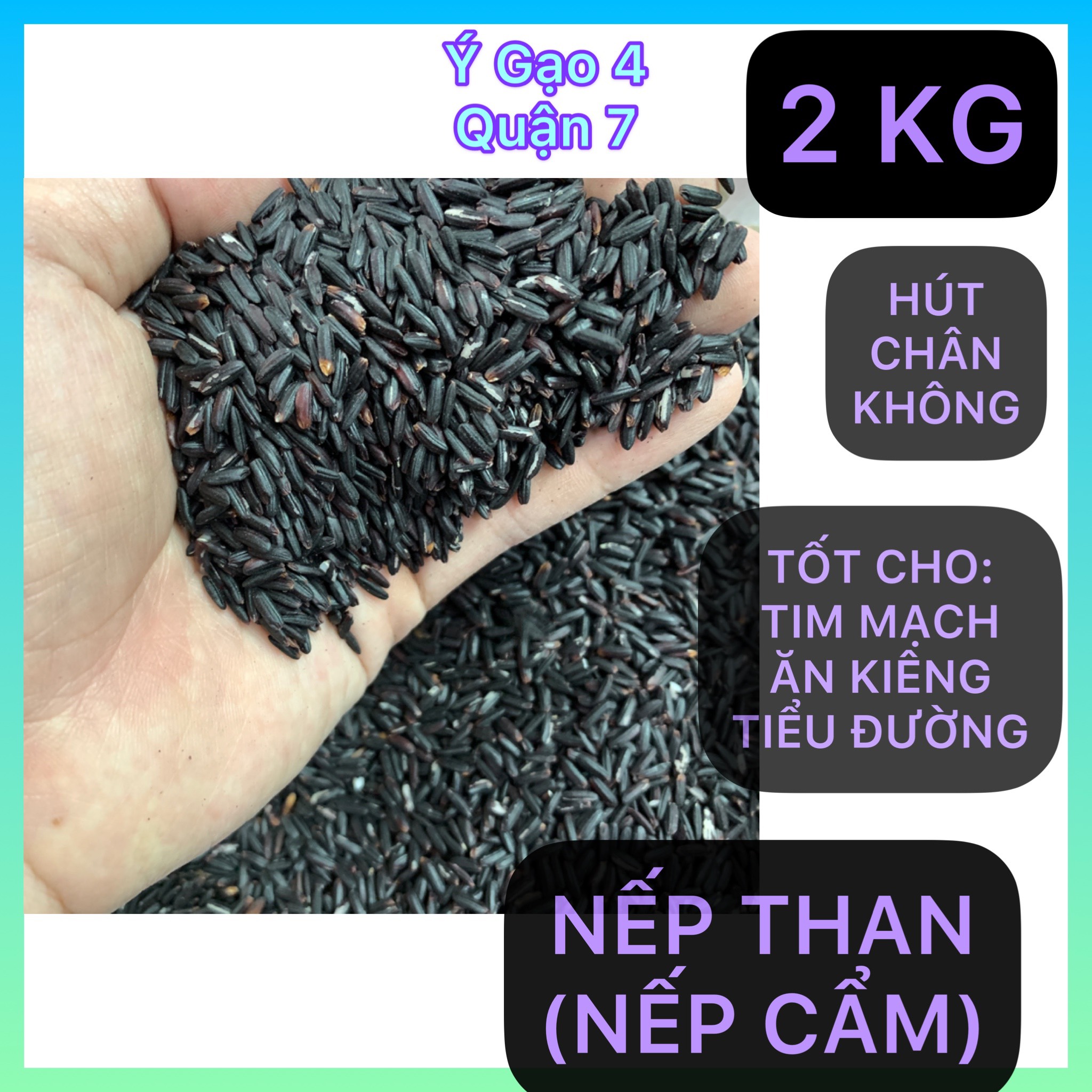 Gạo Nếp Cẩm 2 Kg - Hút chân không - Làm sữa chua nếp cẩm, tốt cho tim mạch, ăn kiêng, bệnh tiểu đường, thơm ngon dẻo ngọt màu tím đen