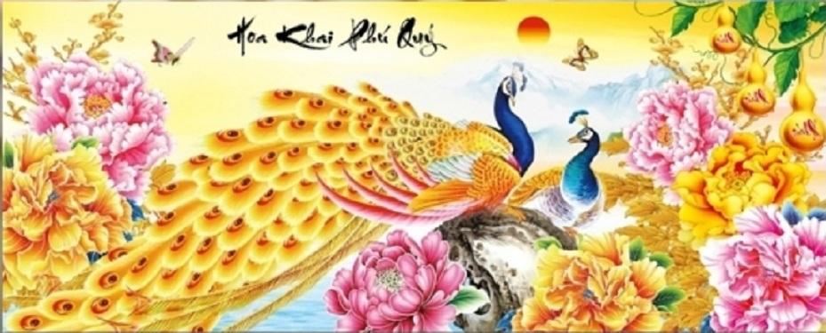 Tranh đính đá Hoa khai phú quý LV081