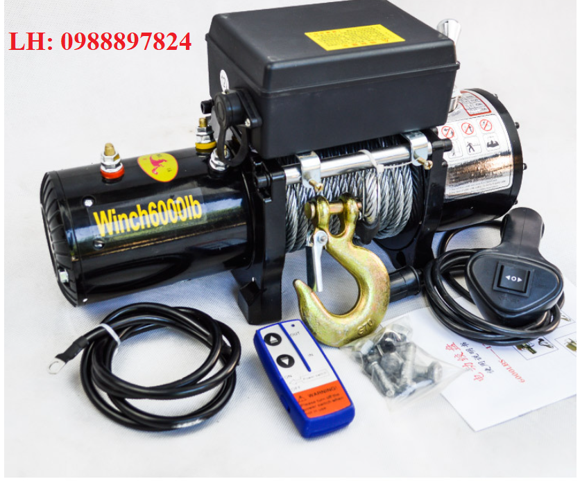 Tời Điện 12V - Tải Trọng Kéo 2,7 Tấn (6000LBS) - Cáp Dài 15m, Điều Khiển Không Dây