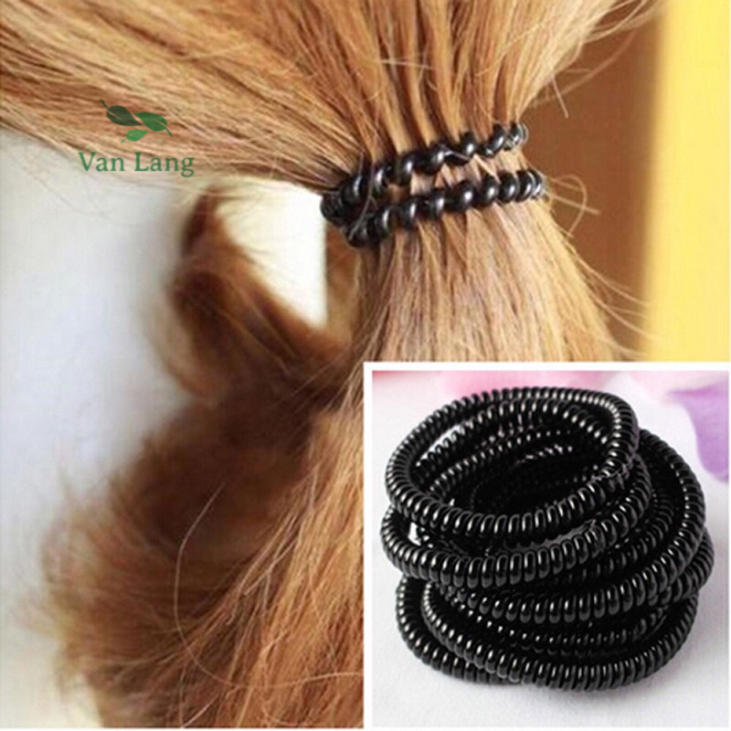 Dây buộc tóc lò xo - dây cột tóc nhựa xoắn bé màu đen - hàng sẵn