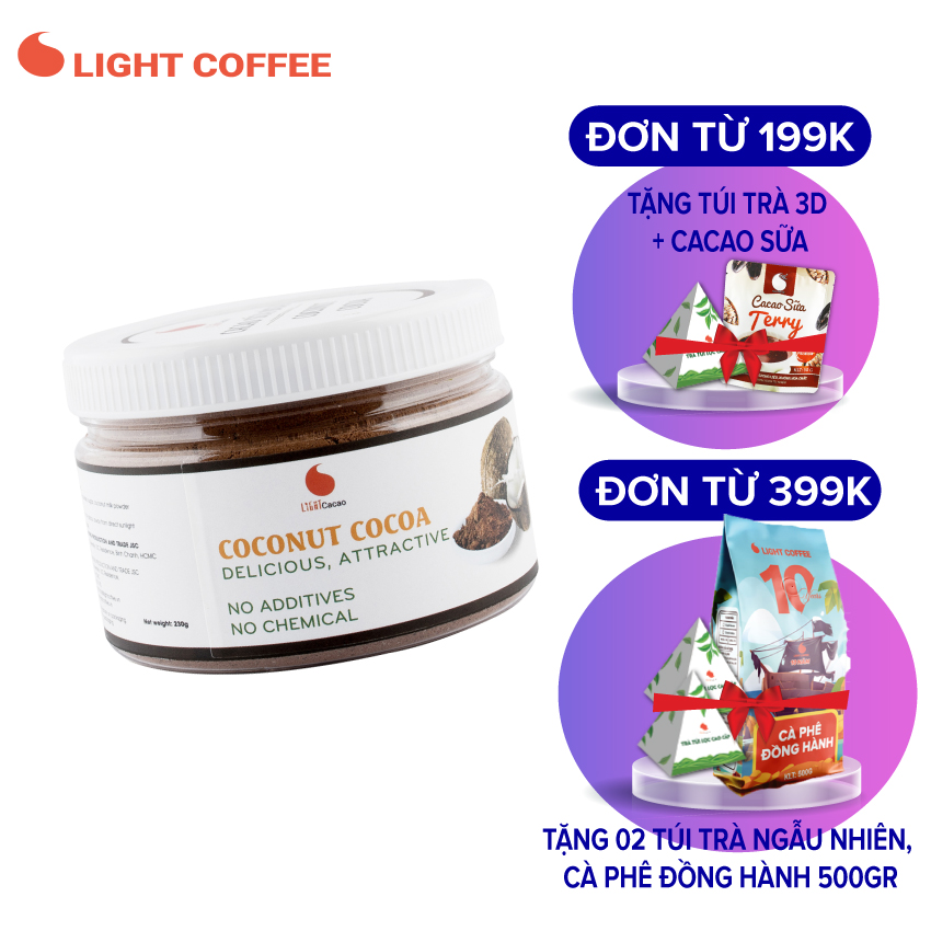 Bột cacao sữa dừa Light Cacao, bột cacao dừa vị đậm đà , hỗ trợ tăng cân - Hũ 230gr