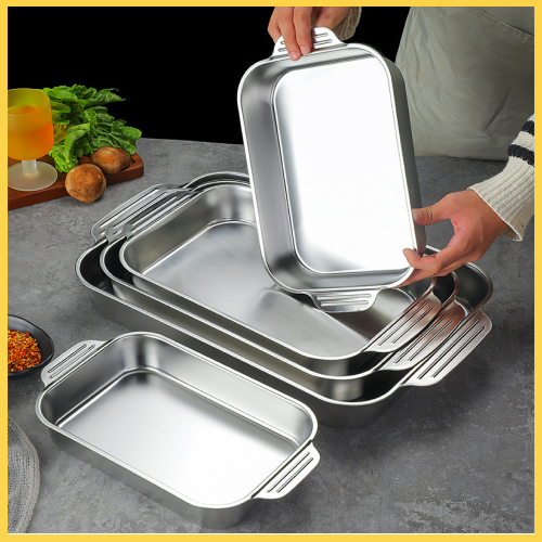 Đĩa inox nướng cá om cá - Khay Đa Năng Inox Om Cá, Nấu Lẩu, Khay Inox sâu lòng đun được trên bếp từ