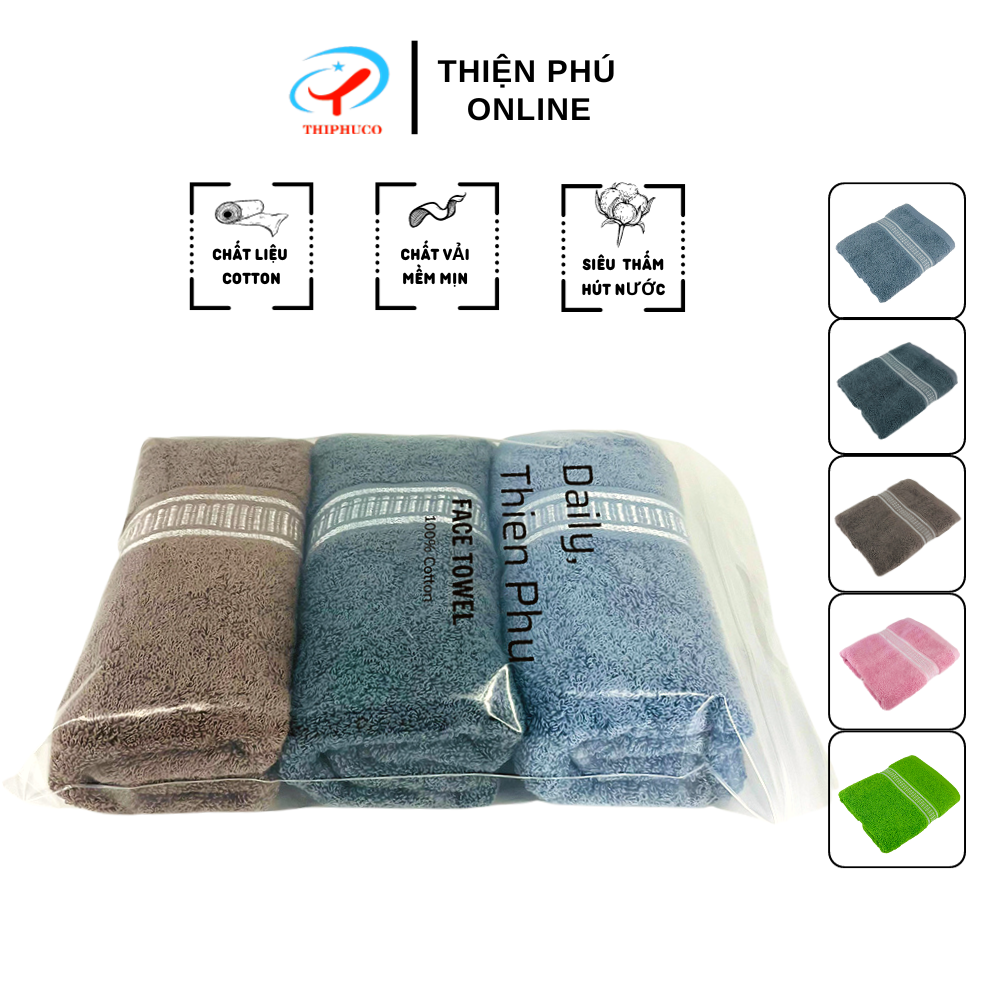 Combo 3 khăn mặt cotton cao cấp thiện phú 34x80, khăn bông sợi tự nhiên, khăn lau mặt cotton thiện phú, khăn mặt cotton thấm hút nước tốt, khăn siêu thấm hút, khăn đa năng, m362