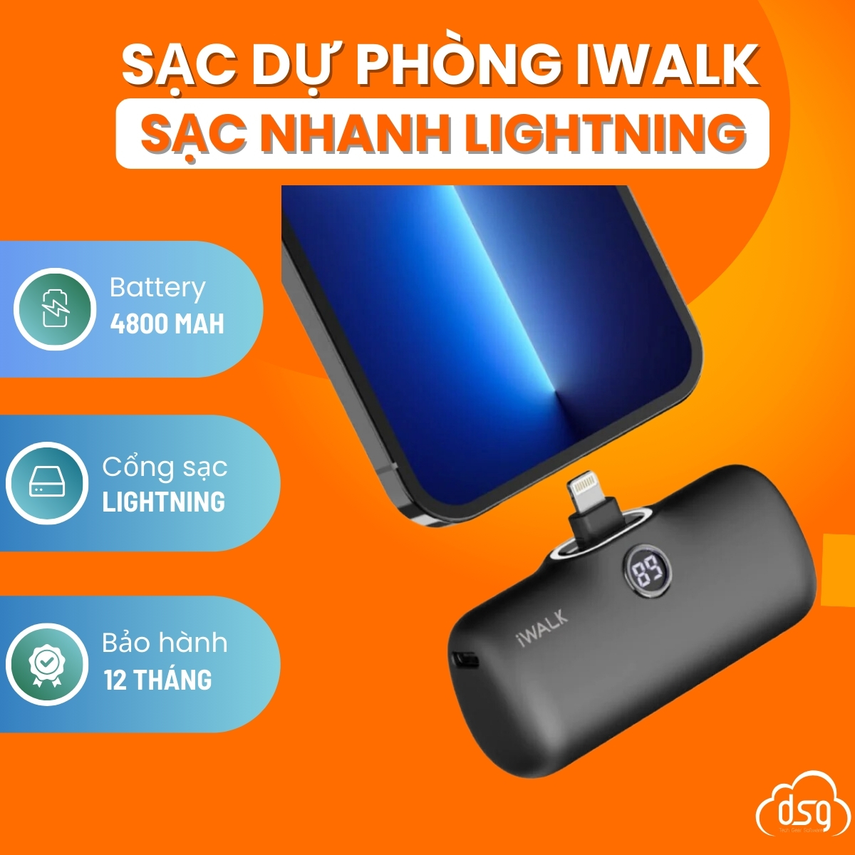 Sạc dự phòng di động iwalk 4800mah 20w lightning chính hãng 20w - bảo hành 18 tháng