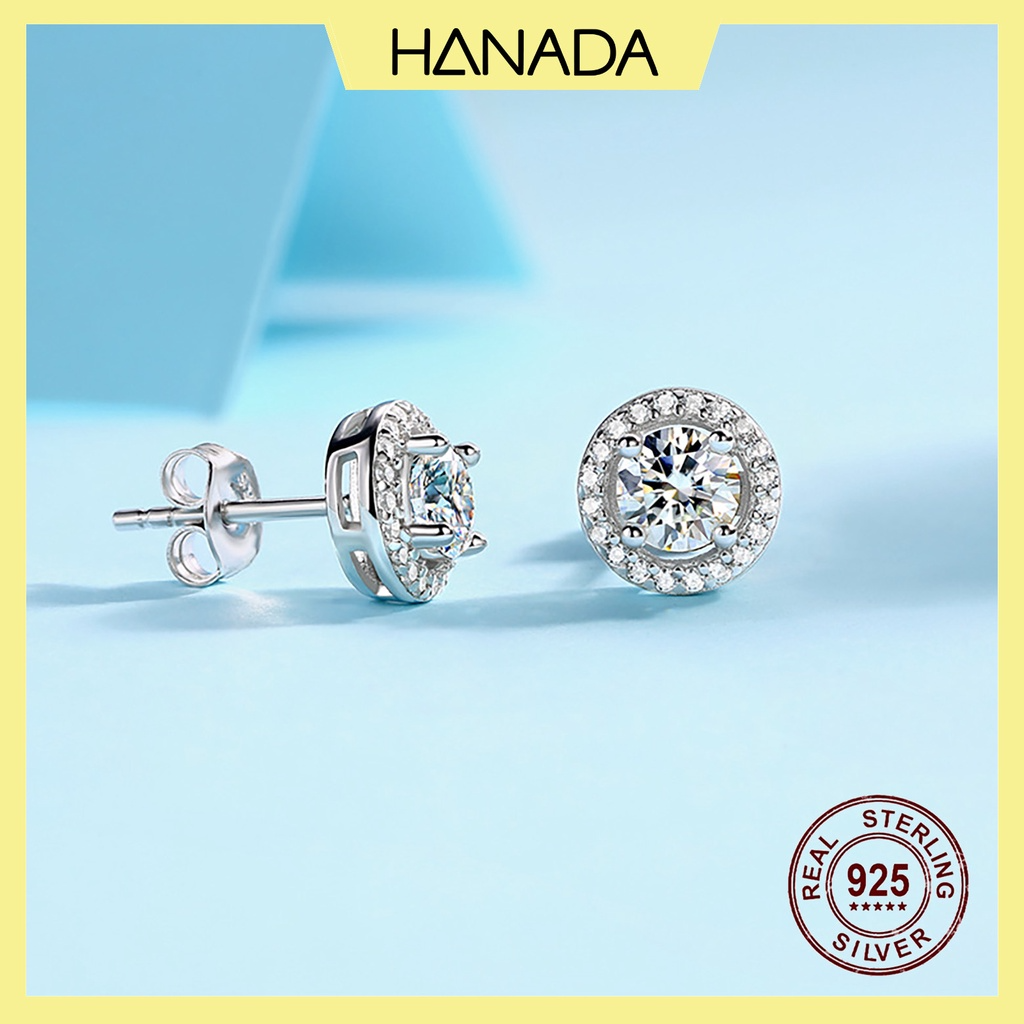 Bông Tai Bạc 925 Tròn Đá Chuẩn 6A Sáng Lấp Lánh đi Tiệc Hanada 0950