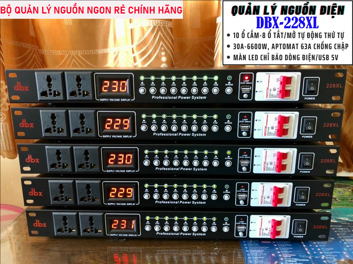 Thiết bị quản lý nguồn điện dbx 228xl cao cấp- bảo vệ thiết bị dàn âm thanh karaoke ,thiết kế 10 ổ nguồn ,công tắc chống chập 63a , ổn định dòng điện bảo vệ thiết bị , chống giật và cháy nổ