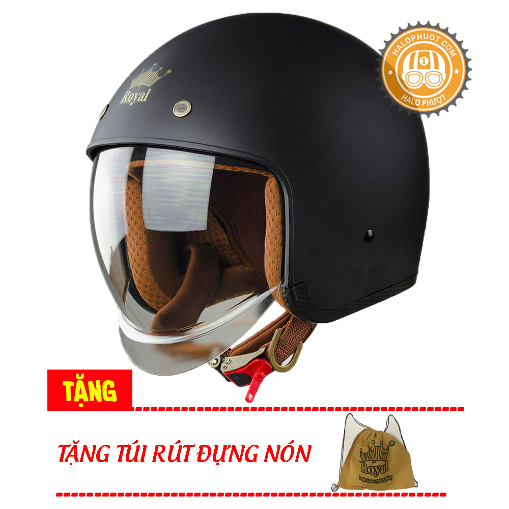 Nón bảo hiểm 3/4 kính âm Royal M139 Đen nhám (Tặng balo rút) (Bảo hành trọn đời)