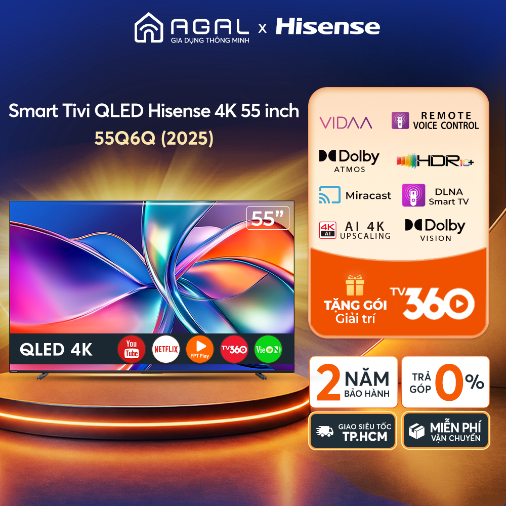 Hisense 55 inch QLED 4K 55Q6Q, Lắp đặt toàn quốc