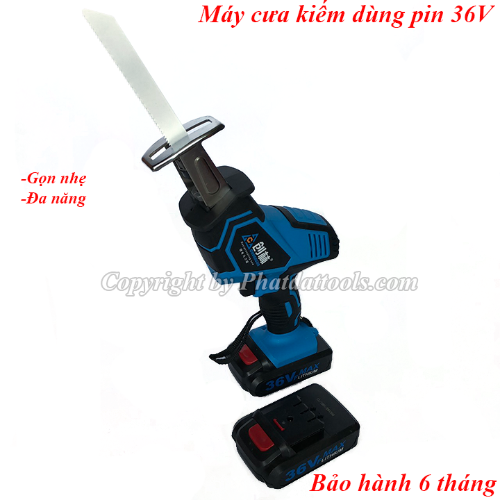 Máy cưa kiếm dùng pin 36V-2 pin Li-ion cao cấp-Sạc nhanh-Tặng kèm 4 lưỡi cưa