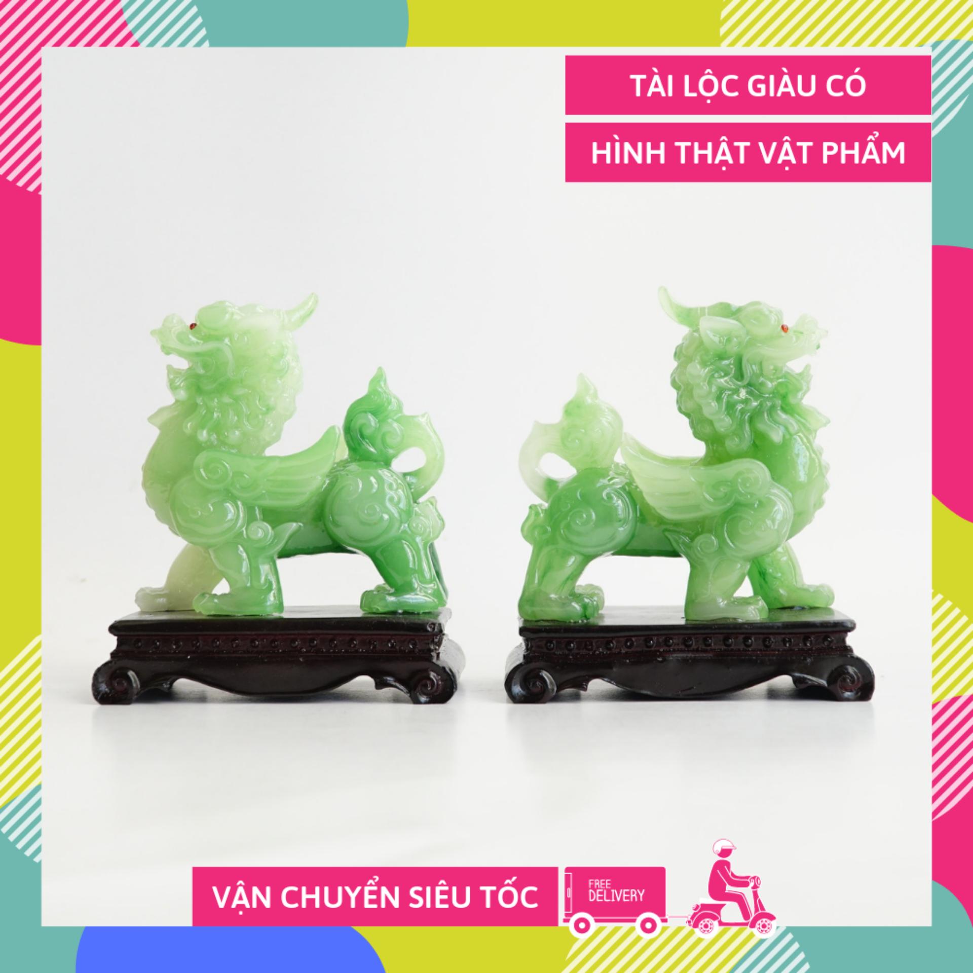 Cặp tượng Tỳ Hưu ngọc xanh vượng tài phong thủy - Cao 15cm