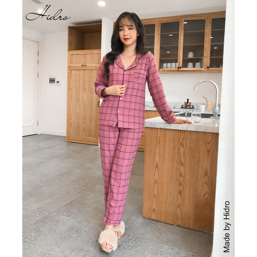 Hidro bộ pijama nhung kẻ caro nt002