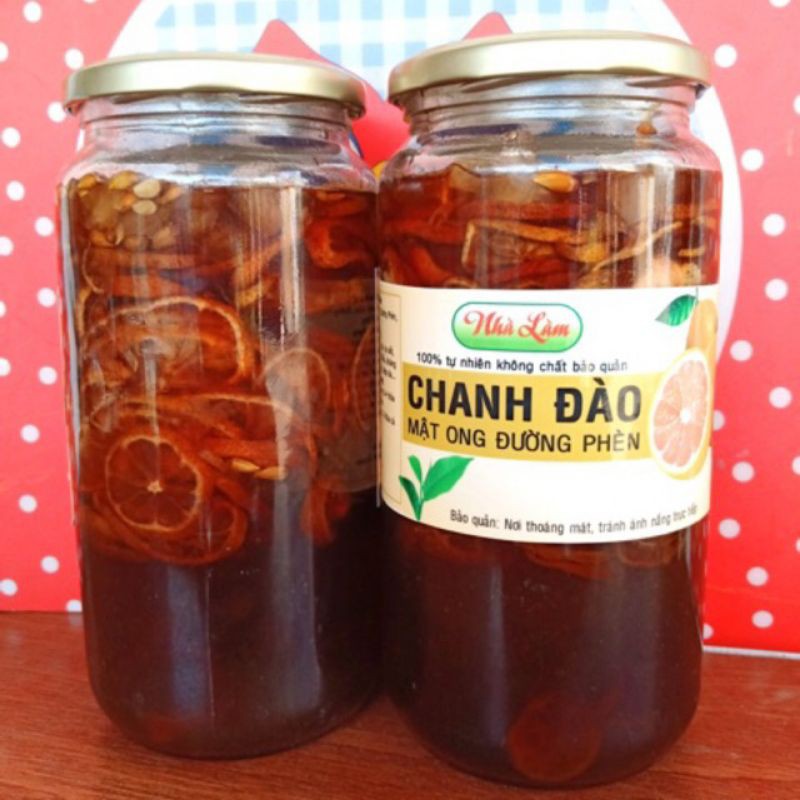 Combo 2 hũ chanh đào ngâm mật ong đường phèn 1000ml
