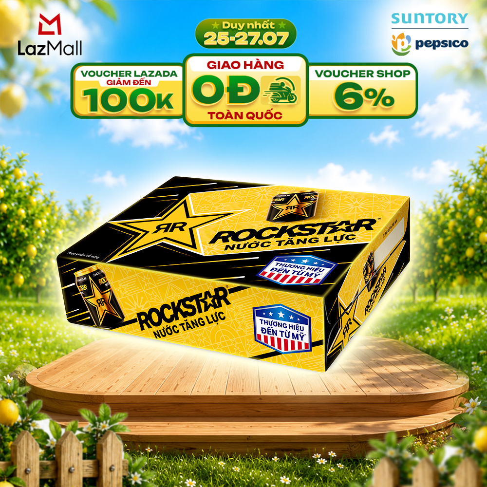 Thùng 24 Lon Nước Tăng Lực Rockstar (250ml/lon)