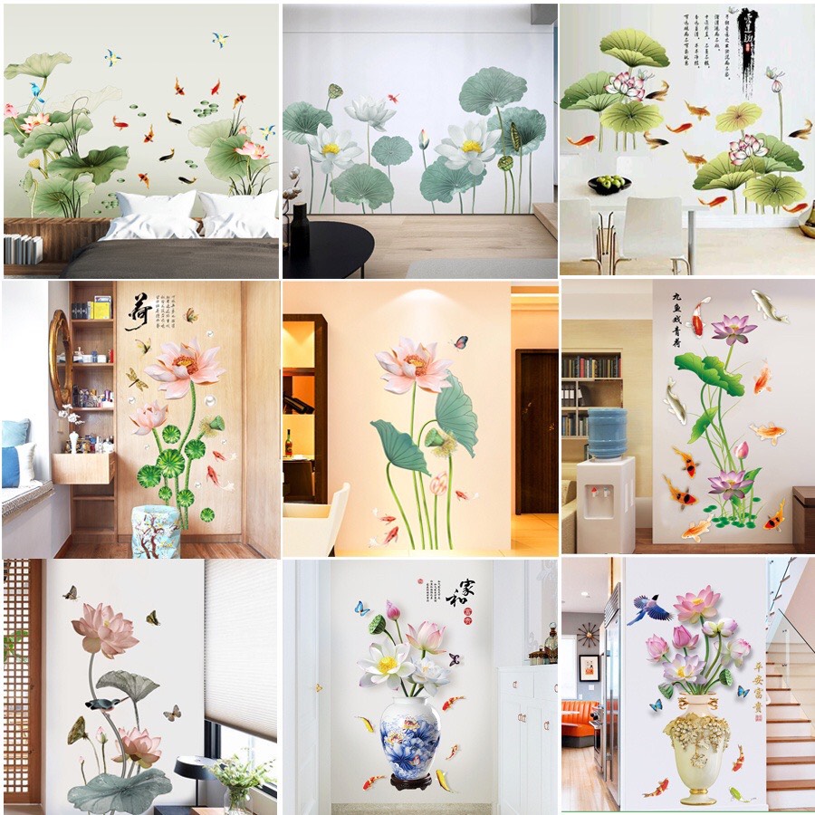 [CHỌN MẪU] Bộ sưu tập tranh 3D các mẫu hoa sen đẹp, Decal trang trí tường