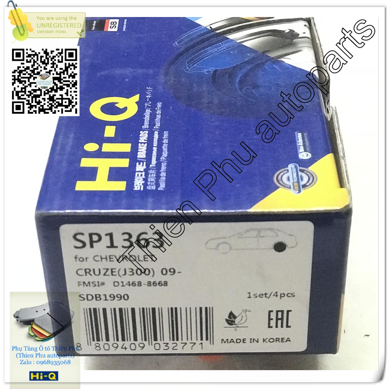 Má phanh chính hãng Hi-Q cho Cruze + Orlando + Lacetti (10 -) - Bố thắng sau. OEM Brake Pad :13408579 133192294 13404405 13411380 13411383 13300868 13408579 13300867 13319293 13319294 13411380 13411383 13417473 13473427 13473428 1605140 1605170 1605176 16
