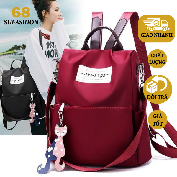Balo Nữ Hàn Quốc , Bao Đi Học Đẹp, Vải Dù Chống Trộm, Chống Thấm Nước Tặng Kèm Móc Khóa Mèo