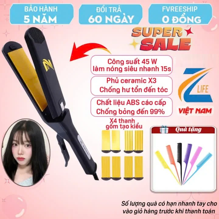 Máy Làm Tóc 4in1 - Máy Uốn/Duỗi/Dập Xù Tóc, Máy Làm Tóc Đa Năng Z1059 Với 4 Thanh Tạo Kiểu Tóc, Duỗi Ép Là Thẳng- Dập phòng- Bấm xù- Uốn Cụp- Làm Xoăn Tóc