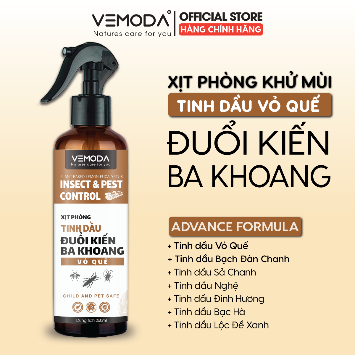 Xịt phòng tinh dầu đuổi kiến ba khoang. Xịt phòng tinh dầu quế. Xịt phòng khử mùi, thanh lọc không k