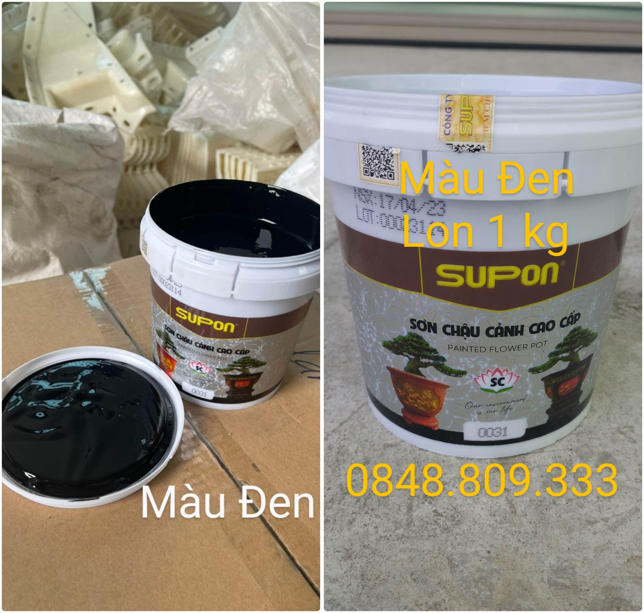 Sơn chậu cảnh cao cấp màu đen bóng , đậm đặc kháng kiềm ,sơn gốc nước ,dòng sơn bán bóng supon