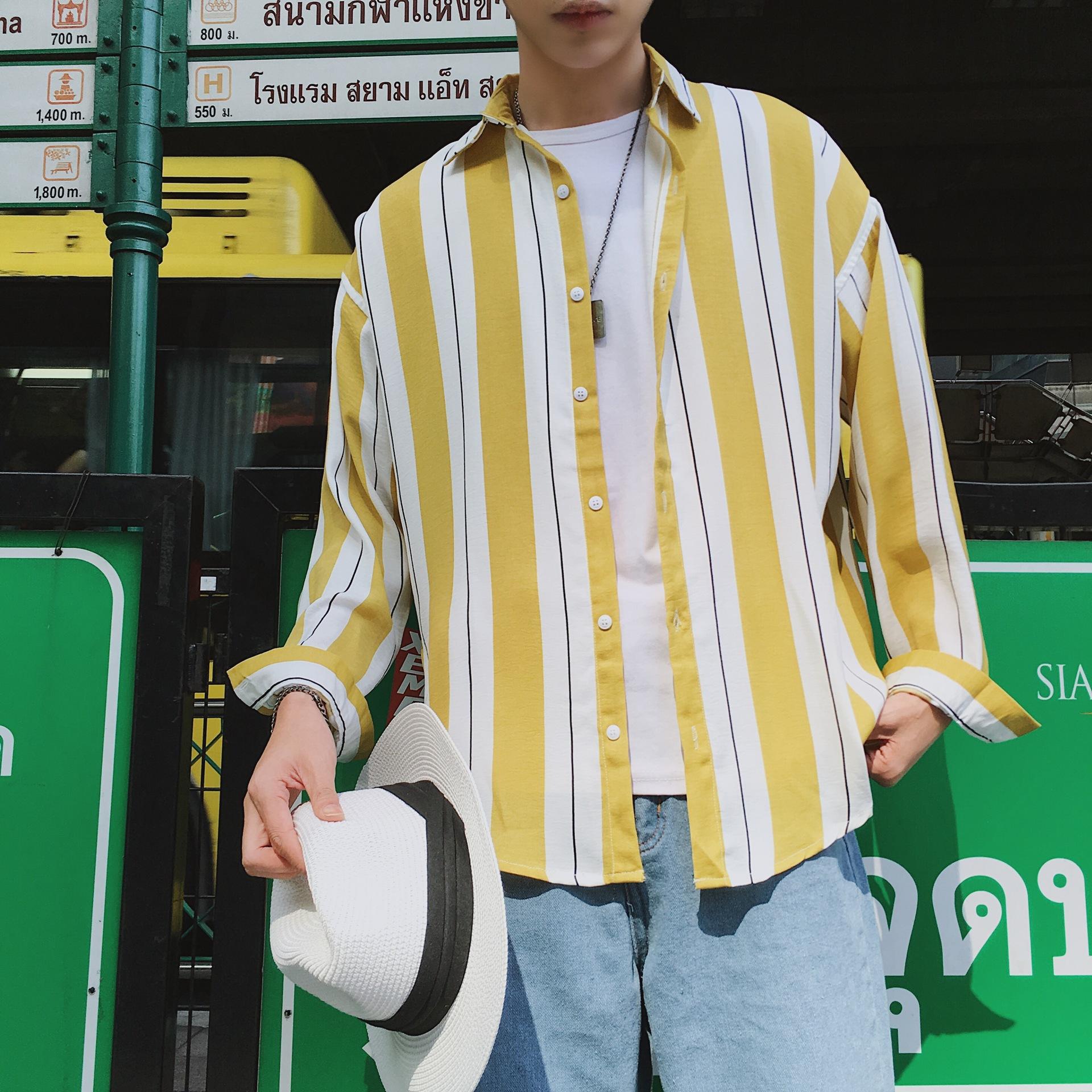 Men's Shirt, Long-Sleeved, Striped Pattern, Color Coordinated, Easy to Match, Japanese Style, Loose Fit, Suitable for Spring, Latest Model, High Quality Product.