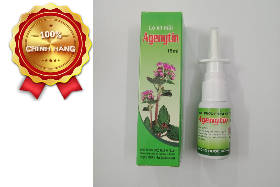 Thông xoang, thông mũi, giảm chảy nước mũi, nghẹt mũi trong viêm xoang, viêm mũi dị ứng - Xịt mũi Agenytin kết hợp Cỏ ngũ sắc và Ké đầu ngựa - Lọ 15ml