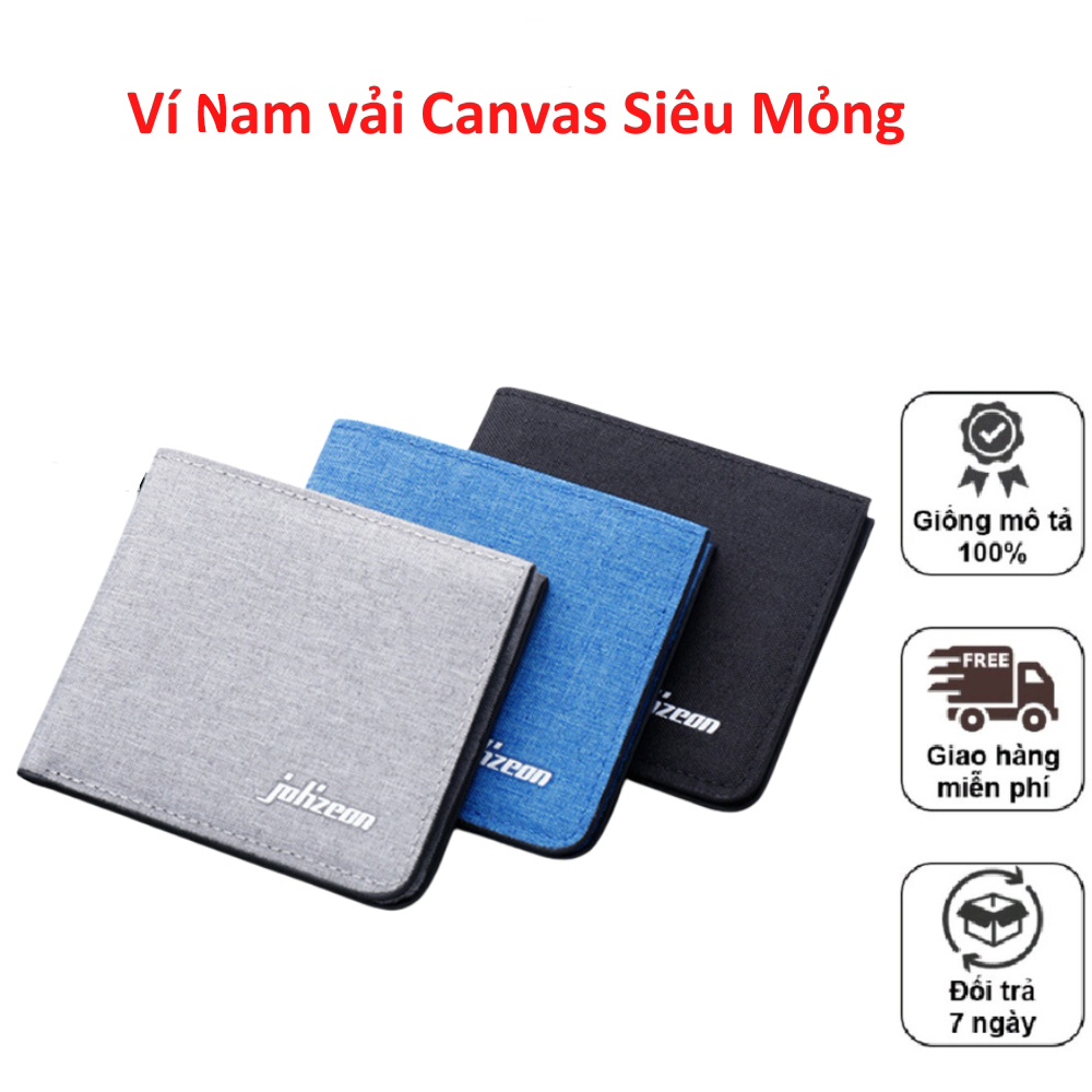 Ví Nam Jolizeon Vải Canvas Thời Trang nhỏ gọn, Bóp nam vải Kiểu Ví Ngang