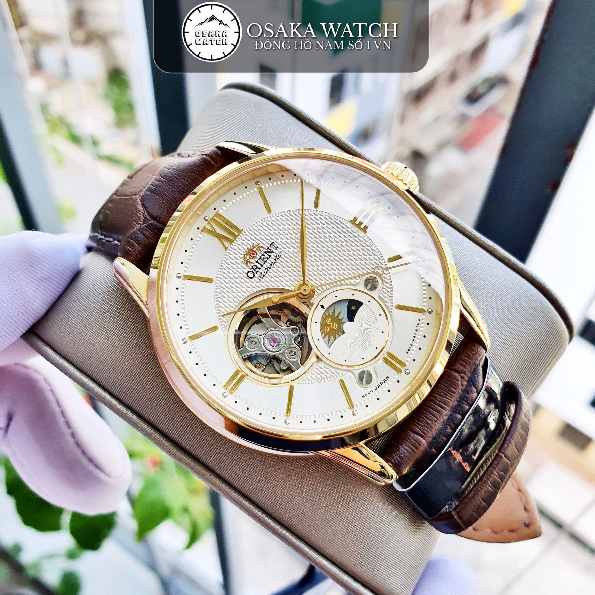 Đồng hồ cơ nam orient sun moon gen 4 dây da lộ cơ cao cấp - osaka watch