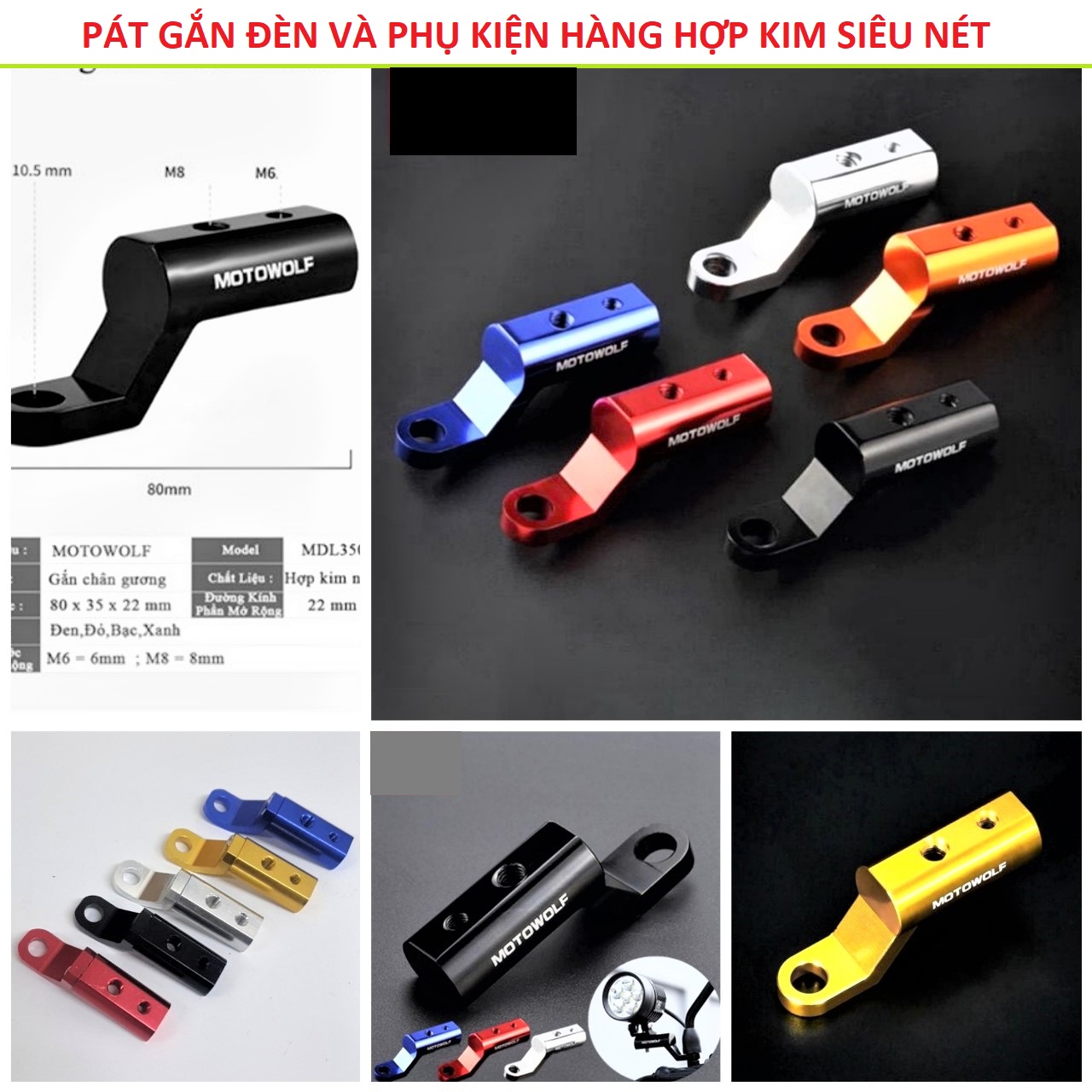 Pát chân gương gắn đèn trợ sáng cnc chống han rỉ độ xe cực đẹp , pát gắn đèn trợ sáng chân kính xe máy , phụ kiện trang trí xe máy