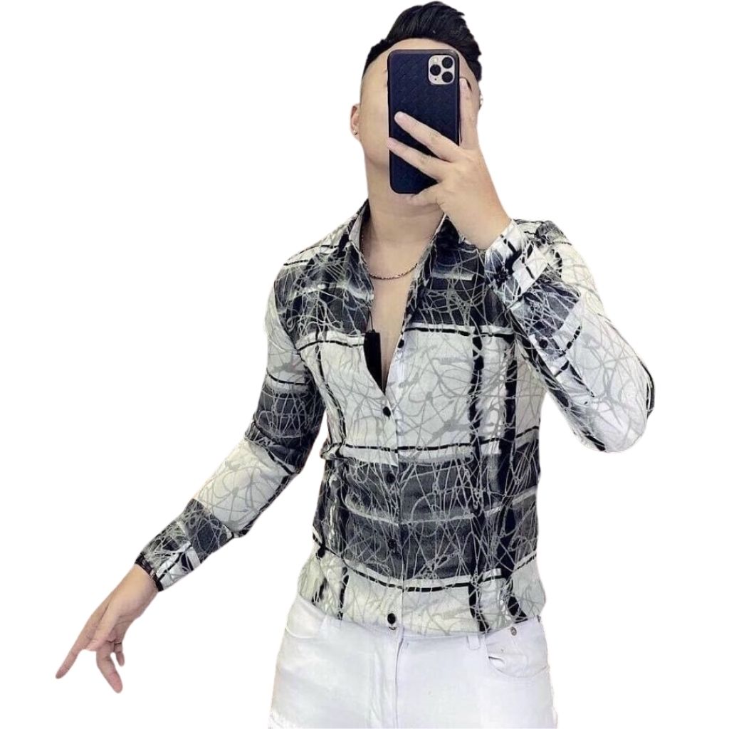 Áo so mi nam 3d lụa trơn cao cấp bi hoa văn thời trang xumon dr02