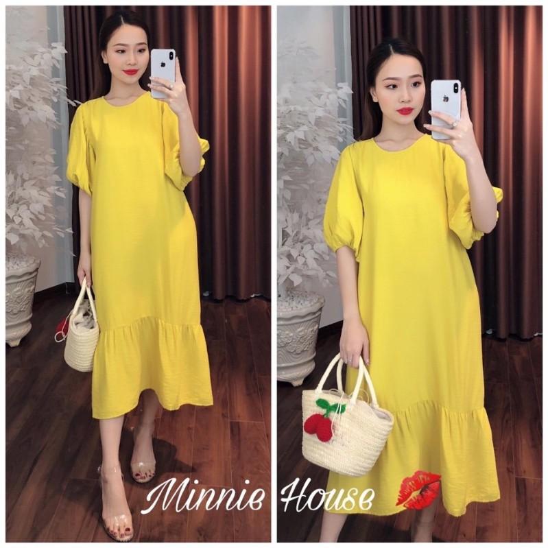 Đầm bầu maxi tay phồng đuôi cá