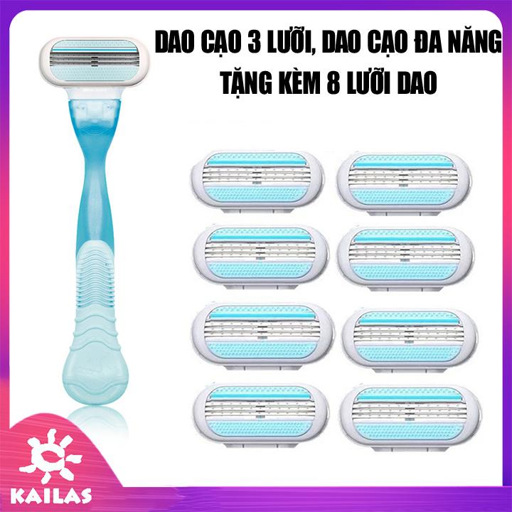 Dao cạo lông tay, chân, nách 3 lưỡi chuyên dụng cho phái nữ- tặng kèm 8 lưỡi dao thay thế- kailas