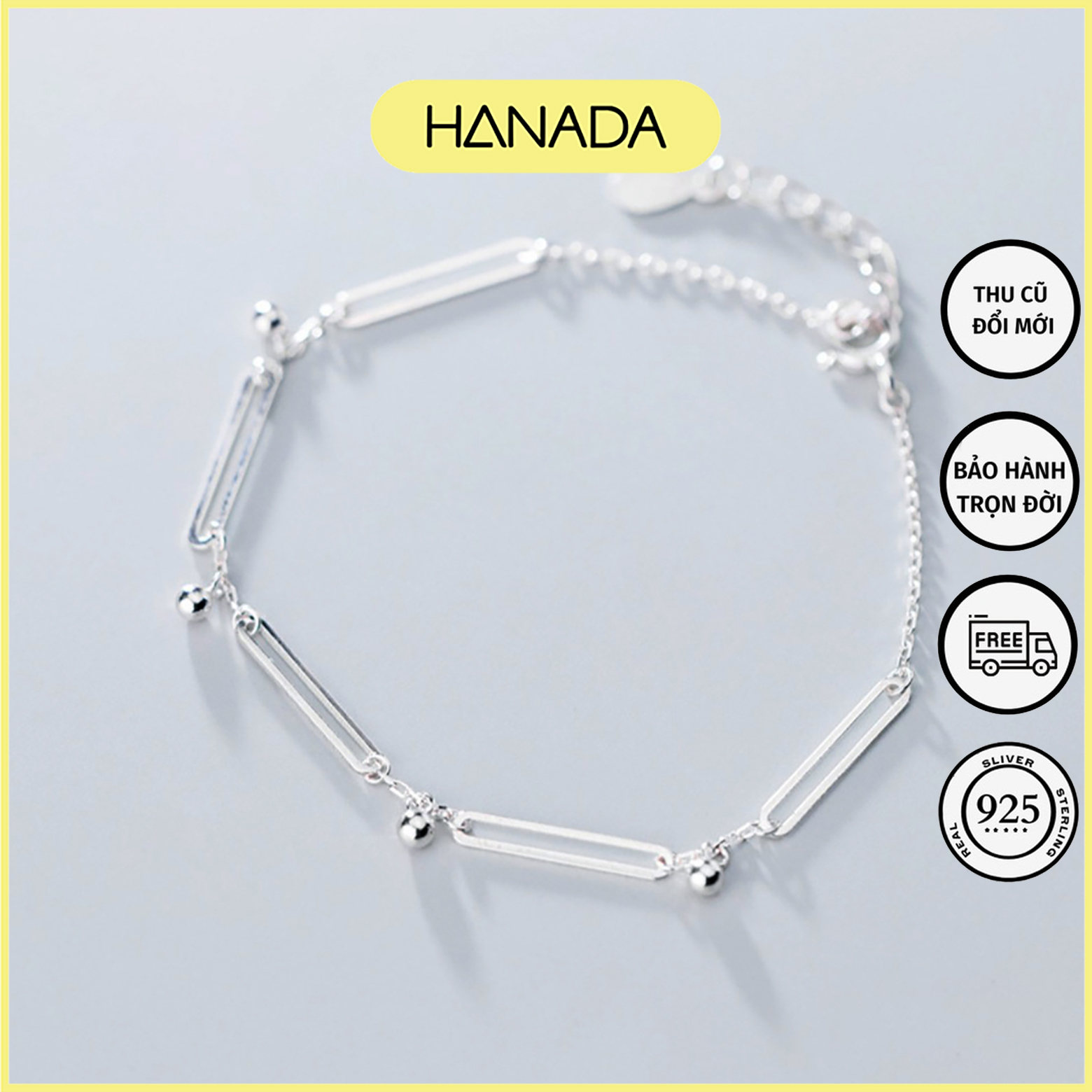 Lắc tay bạc 925 hanada 0264 lắc tay unisex khúc chữ nhật và bi