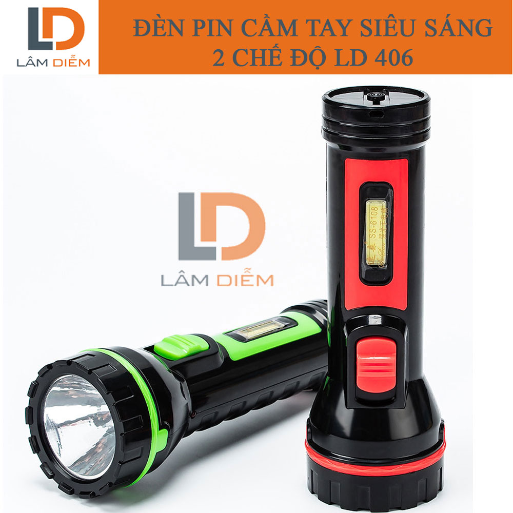 Đèn pin sạc cầm tay siêu sáng 2 chế độ sáng led cob bên hông ld 406 có đèn led 2182