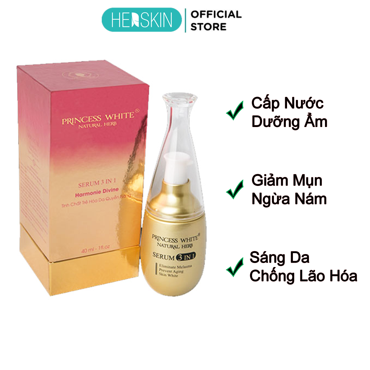 Serum 3 in 1 Princess White Herskin 40ml Giúp Loại Bỏ Nám, Dưỡng Trắng Da Và Ngăn Ngừa Lão Hóa Da Hiệu Quả