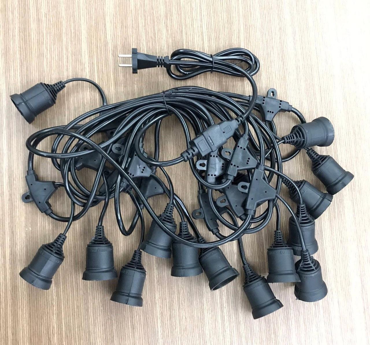 (tặng dây nguồn) Dây đui đèn treo trang trí ngoài trời chống nước 7,5m 15 đui E27