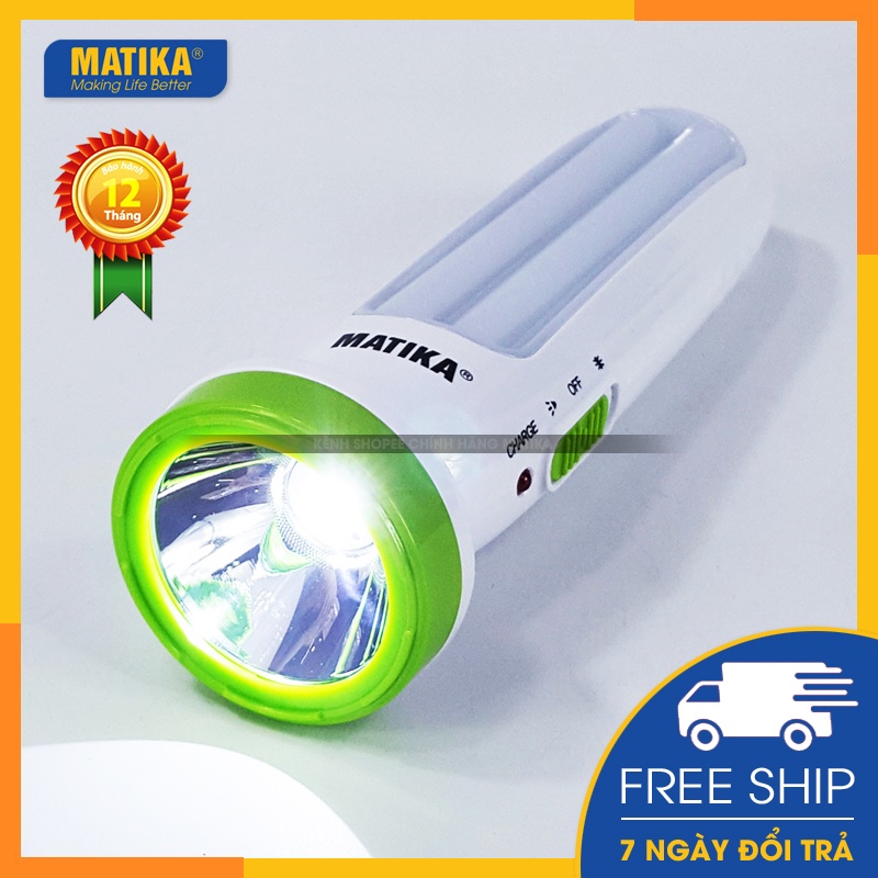 Đèn pin sạc 💖 matika 💖 đèn để bàn - cầm tay 2in1 công suất 3w cực sáng mtk-rt330