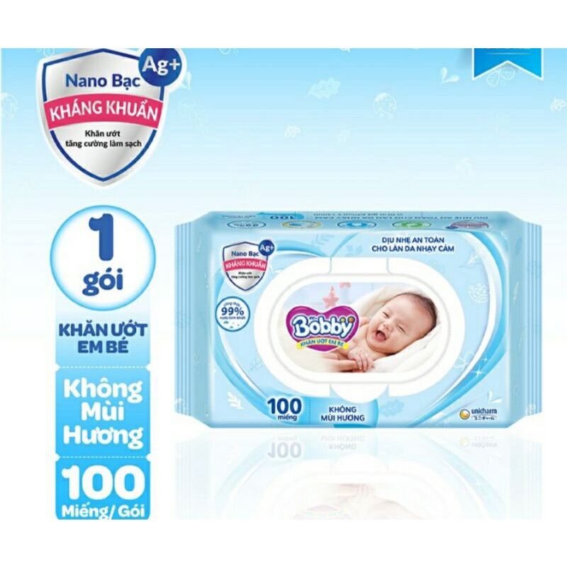 Khăn ướt bobby không mùi 100 tờ mẫu mới 2022