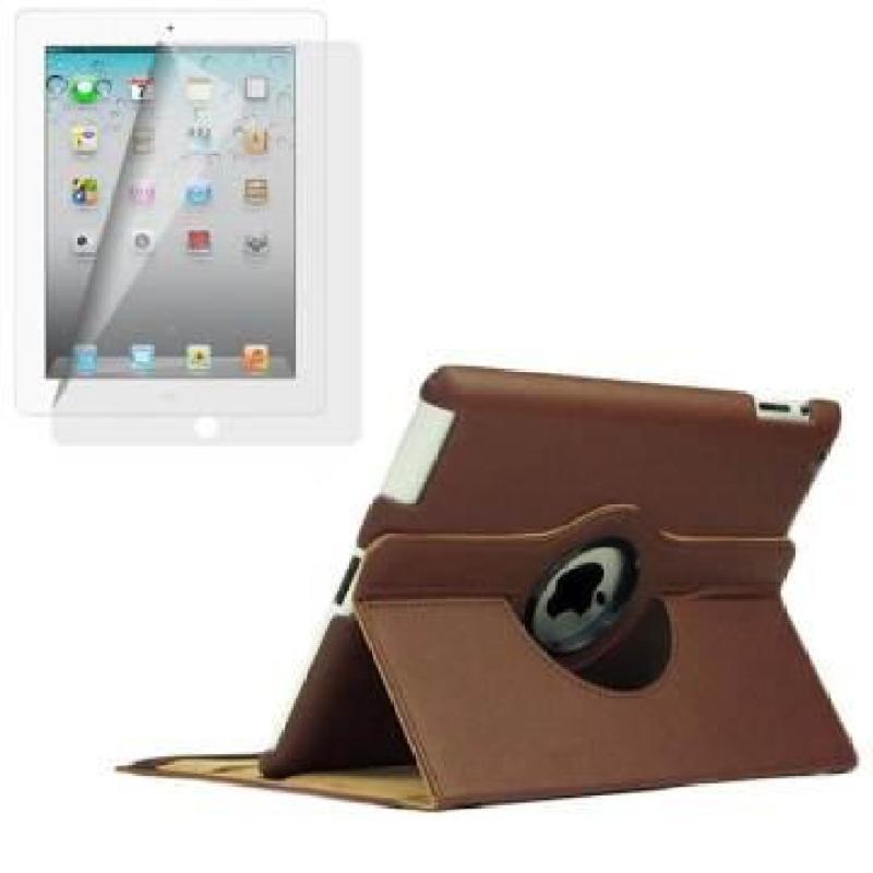 Bộ Bao da iPad Mini 1 2 3 Xoay 360 và Miếng dán bảo vệ màn hình Lopez Cute (Nâu)