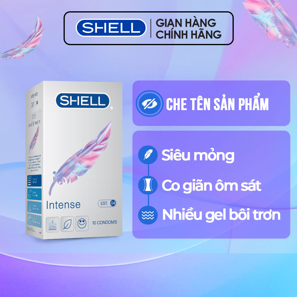 Bao cao su shell intense siêu mỏng 0.04mm - hộp 10 cái | shell chính hãng