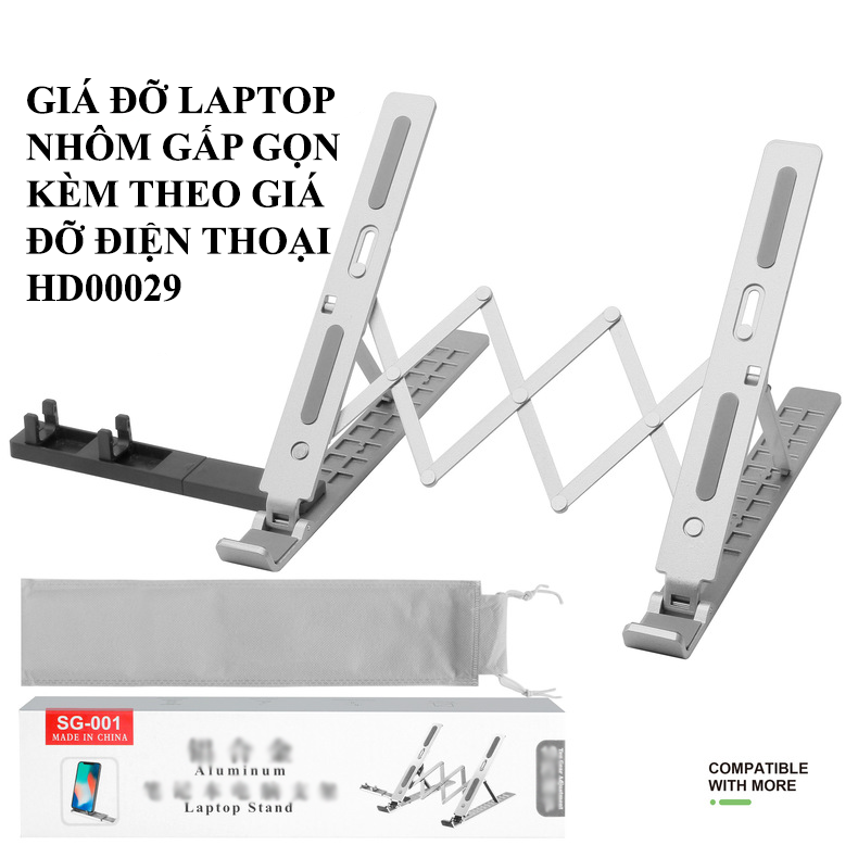 Giá đỡ laptop Kệ đỡ laptop gấp gọn tiện lợi chất liệu hợp kim nhôm vô cùng cứng cáp và chắc chắn phù hợp cho các laptop từ 11 đến 17 inch HD00029