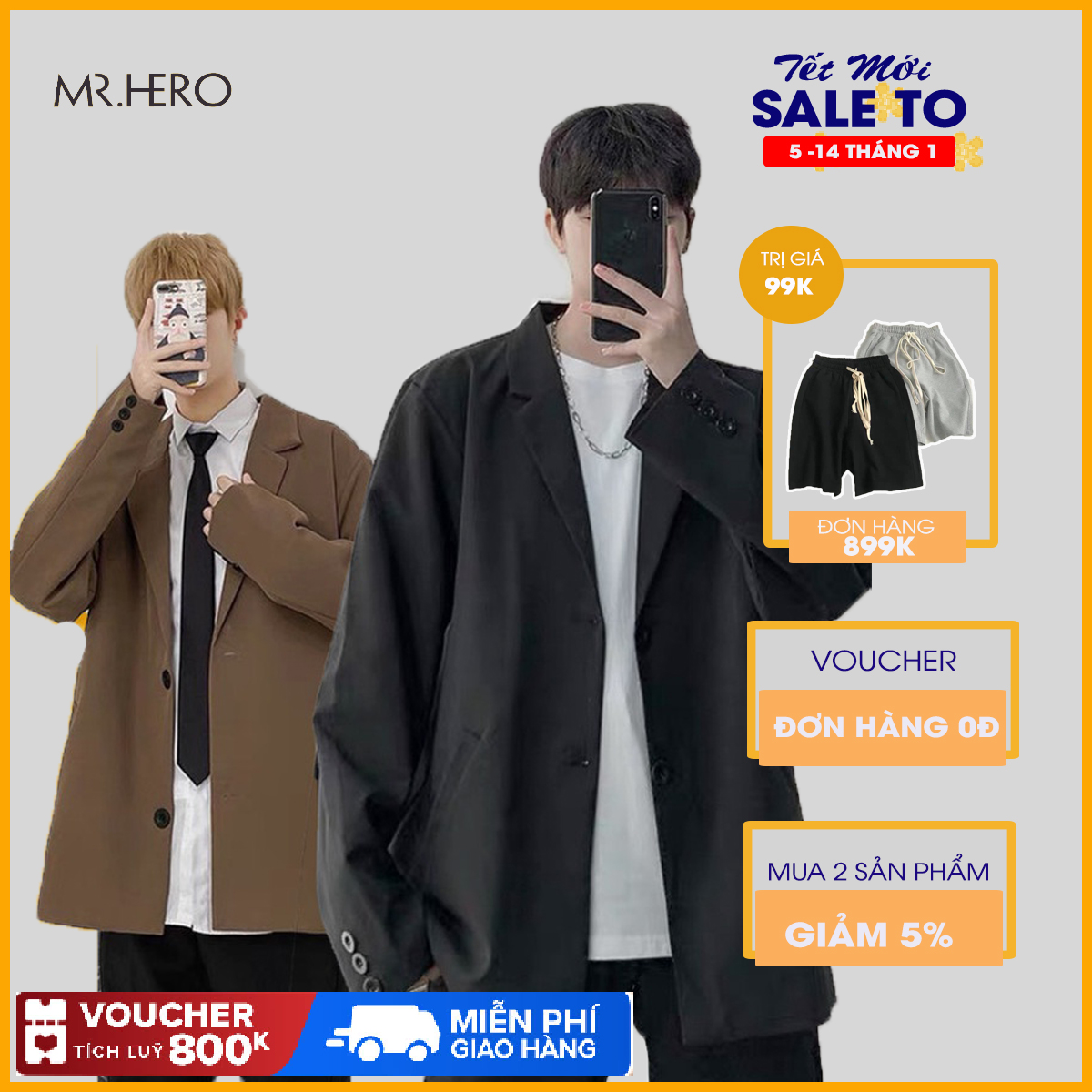 Áo blazer nam form rộng dày tay Hàn Quốc 2 lớp phong cách vest thanh lịch đi học đi làm phối cùng quần âu, sơ mi BZ01 Mrhero