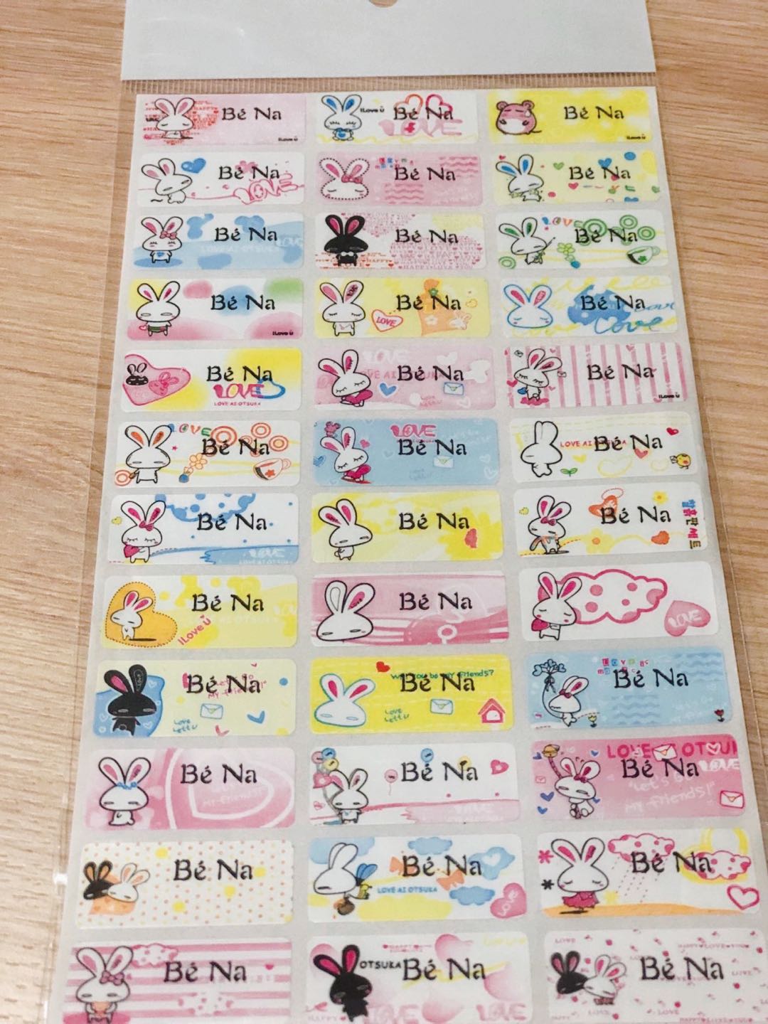 [HCM]Sticker cute dán tên riêng- Thỏ ngủ dễ thương (1 tấm 36 tem 3.0x1.3cm)  (Chat gửi TÊN CẦN IN cho shop nha khách iu)