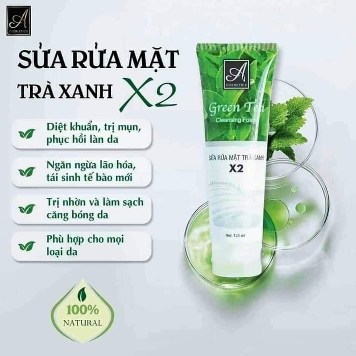 Sữa rửa mặt trà xanh A Cosmetic phương anh. Sữa rửa mặt sáng da, ngừa mụn