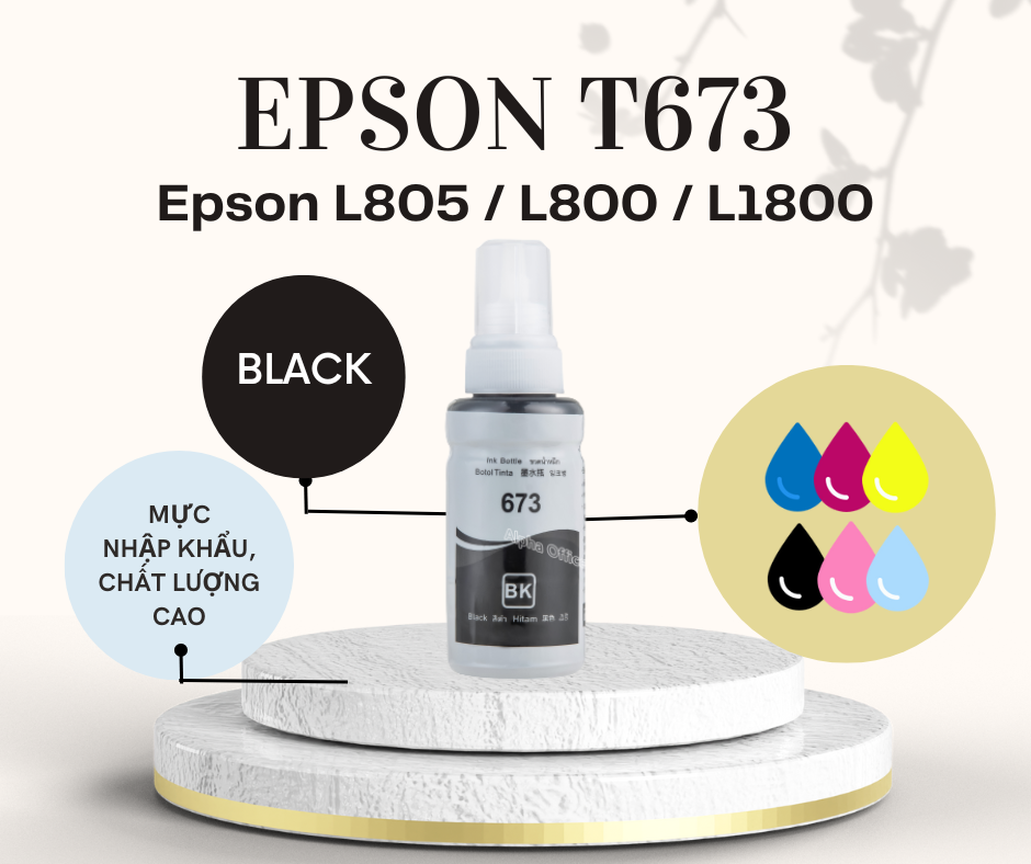 TOP bán chạy-Tự nạp mực tại nhà-Mực in màu 673 màu đen(BK) dùng cho máy in Epson L805/L800/L1800