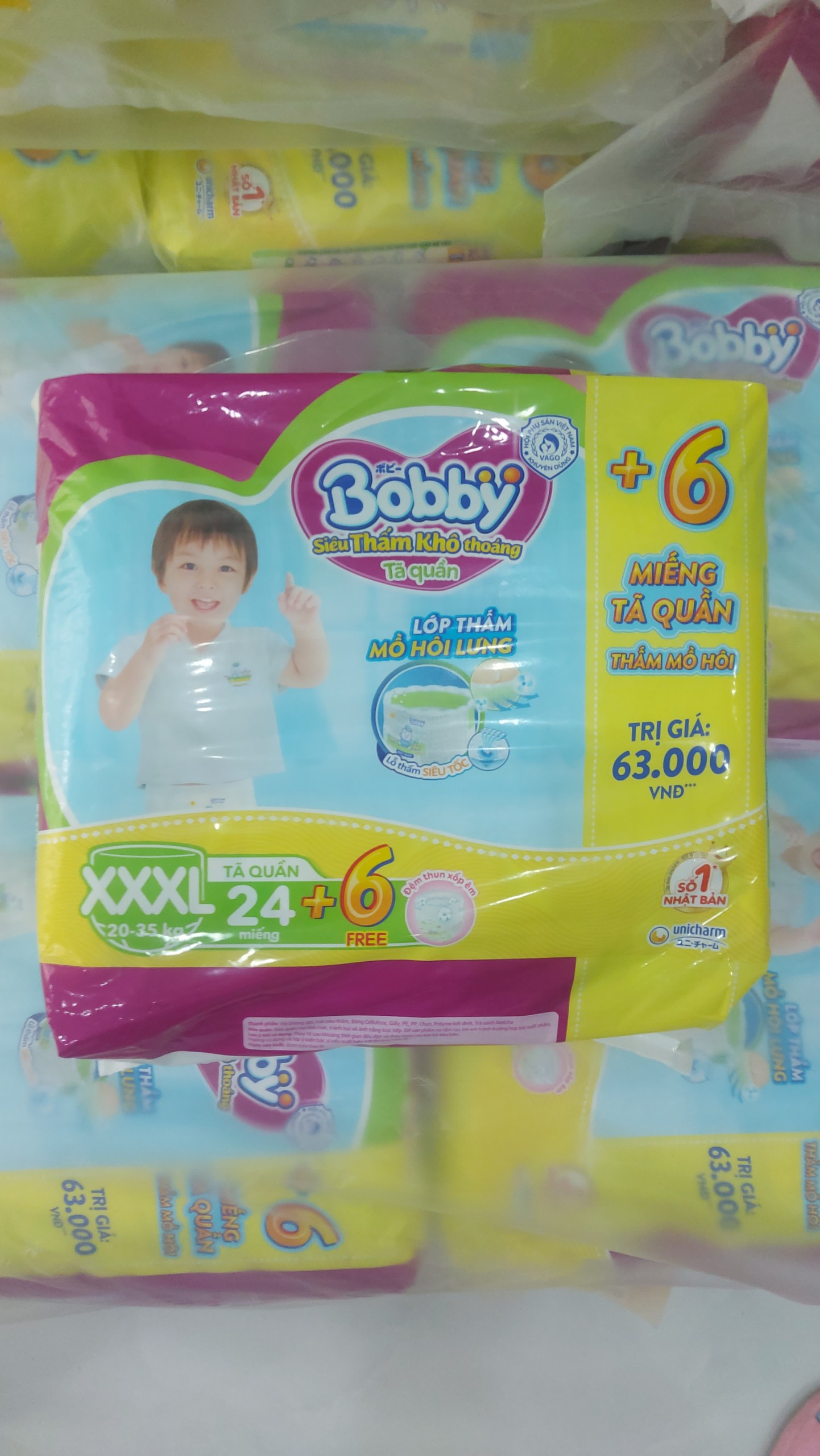 Tã/bỉm quần bobby đệm lưng thấm mồ hôi jumbo xxxl24 - 24 miếng