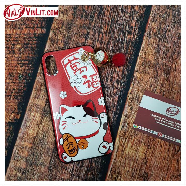 Ốp lưng iphone x / xs xà cừ gương bóng lấp lánh mèo thần tài may mắn kèm tua rua cực đẹp - mẫu 3 - ipx181221a3